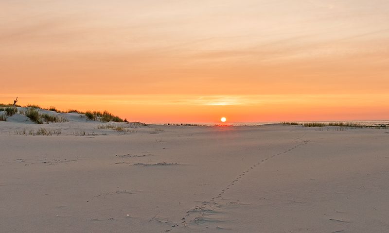 Sonnenuntergang am einsamen Strand im Borkumer Ostland